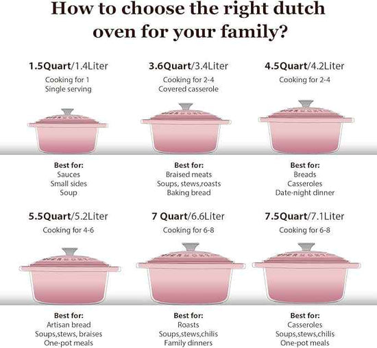 Overmont Enameled Cast Iron Dutch Oven - 7QT Pot with Lid Cookbook & Cotton Potholders - Heavy-Duty Cookware for Braising, Stews, Roasting, Bread Baking pink
