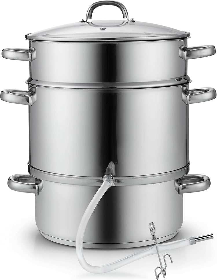 Cooks Standard Canning Juice Steamer Extractor Fruit Vegetables for Making Jelly, Sauces, 11-Quart Stainless Steel Multipot with Glass Lid, Clamp, 2-Pcs Hose