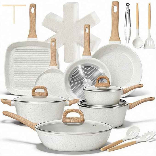 EWFEN 25 Pcs Pots and Pans Set, Nonstick Ceramic Cookware Sets, Healthy Non-Toxic, Large Capacity, Induction Compatible, Cooking Set with Frying Pans & Saucepans, PFAS/PTFE/PFOA Free, Cream White
