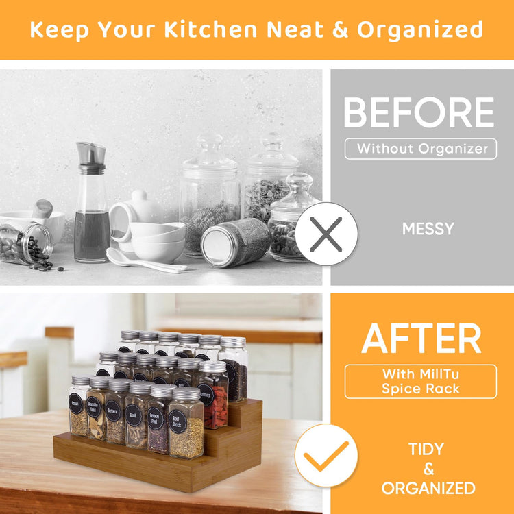 Bamboo Spice Rack Organizer for Cabinet 2 Pack