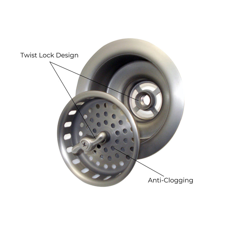 3.5" Sink Drain Assembly with Twist Lock Basket Strainer