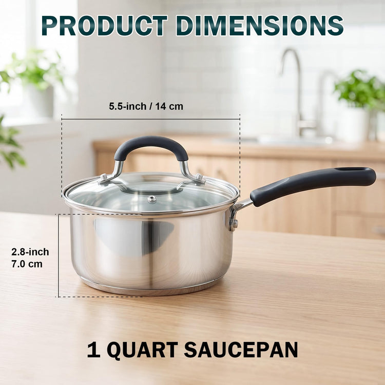 Professional 1 Quart Stainless Steel Saucepan with Lid