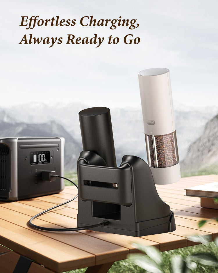 Electric Salt and Pepper Grinder Set with Charging Base & LED Light (2 Count)