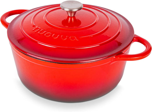 Nuovva Enamelled Cast Iron Dutch Oven Pot with Lid – 6.4 Quart Non Stick Casserole Pot – Heavy Duty & Oven Safe up to 500° F for Bread Baking, Braising, Stews, Roasting – 28cm Red - Nestoria