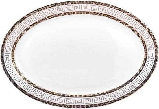 Euro Porcelain 57-pc Banquet Dinnerware Set, Luxury Tableware Dining Service for 8 (Greek Key Dark)