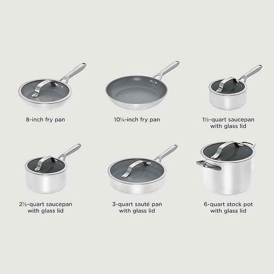 Ninja Ceramic Pro 11-Piece Cookware Set, Non-Stick Pots & Pans Set with Glass Lids, Nontoxic, PTFE Free, Ceramic Coated, Oven Safe, All Stovetops & Induction Compatible, Steam White, CW39011WH