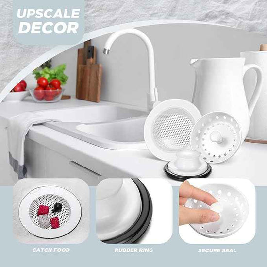 Mudder 3 Pcs Kitchen Sink Drain Strainer and Stopper Stainless Steel Garbage Disposal Plug with Handle Universal Anti-Clogging Kitchen Sink Filter Sieve Basket Strainer(Porcelain White)