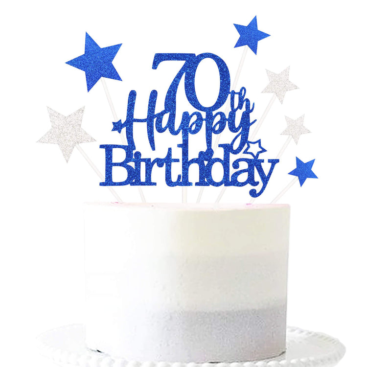 Royal Blue 70th Birthday Cake Topper with Glittery Stars (7 Count)