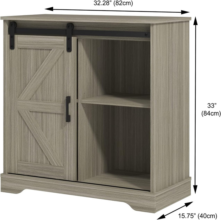 Panana Sliding Barn Door Buffet Sideboard Storage Cabinet Coffee Bar Kitchen Farmhouse Style (Oak)