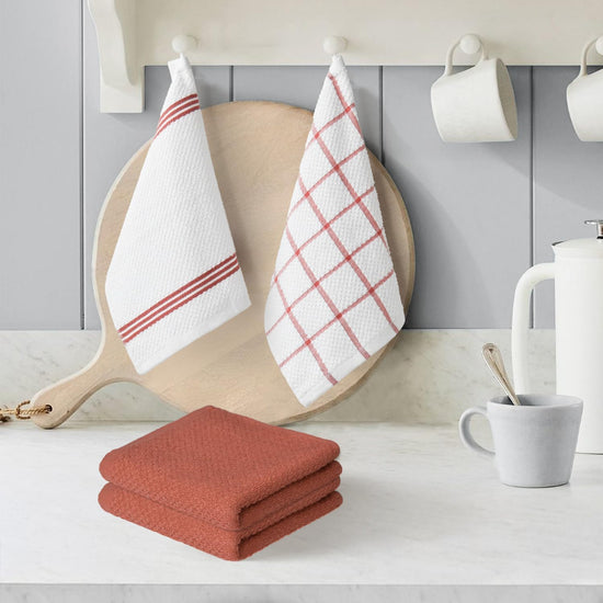Artoid Mode Ring Spun Cotton Red Dishcloth Kitchen Towels, 12x12 Inch Ultra Soft Absorbent Quick Drying Household Cleaning Kitchen Rags Set of 6 - Nestoria