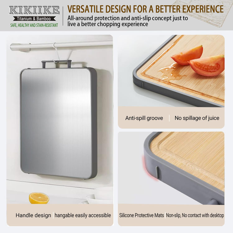 Titanium Cutting Board Double Sided Bamboo Cutting Board for Kitchen Double Sided Food Grade