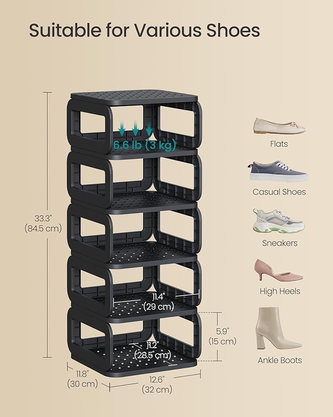 SONGMICS Shoe Rack, Shoe Organizer, 6 Shelves, Shoe Storage, Narrow Shoe Shelf, Open Shelf for Entryway, Living Room, Bathroom, Space-Saving, Ink Black ULPC037B01