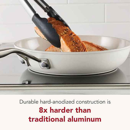 KitchenAid Hard Anodized Ceramic Induction Nonstick Pots and Pans with Saucepans, Frying Pans, Stockpot, and Lids, Dishwasher Safe, 9 Piece Cookware Set with Stainless Steel Handles - Porcelain White