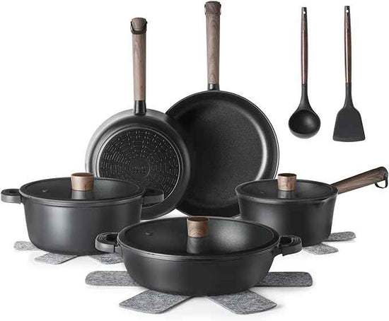 SENSARTE Nonstick Cookware Set Pots and Pans Set Kitchen Non-stick Cooking Set, Dishwasher & Oven Safe, Induction Compatible, Free of Intentionally Added PFOA/PFOS, 15pcs, Black