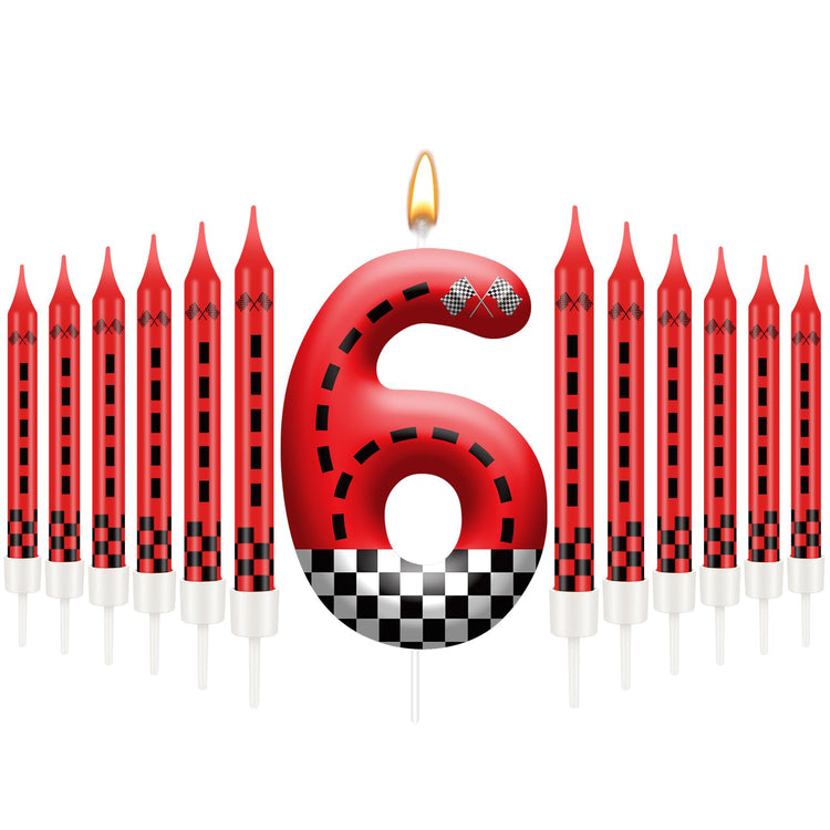 13PCS Racing Car Theme Birthday Candle Set with Checkered Flag Design (13 Count)