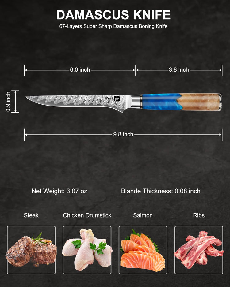 6" Damascus Boning Knife