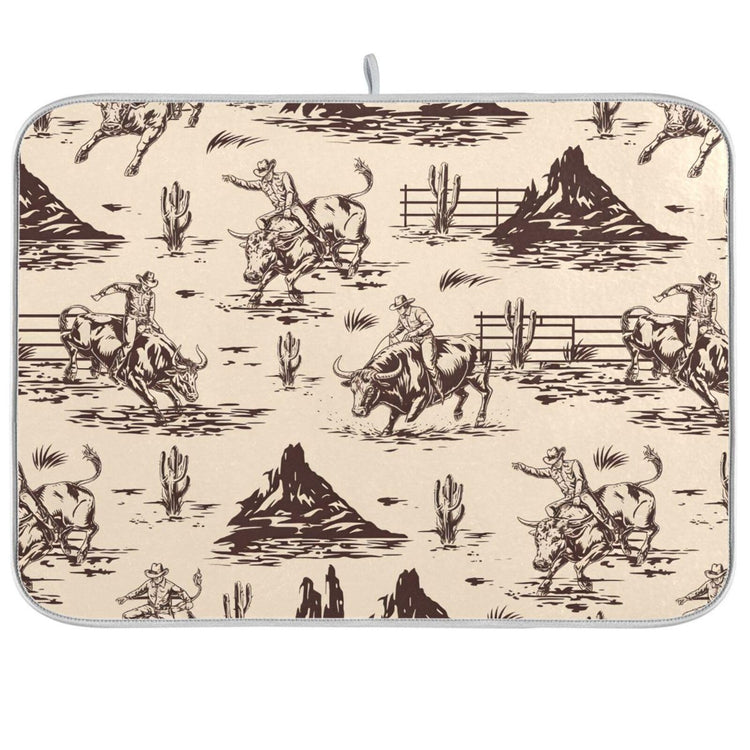 West Cactus Cowboy Dish Drying Mat for Kitchen Counter Absorbent Microfiber Drying Pad