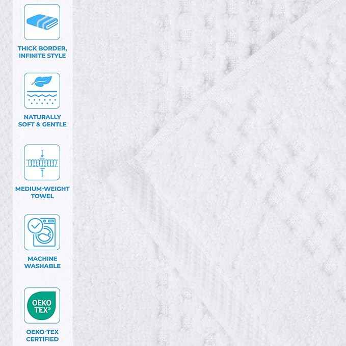 Superior Playa Zero Twist Cotton Medium Weight Towels, for Guest Bath, Bathroom, Shower, Spa, Plush, Quick Dry, Ultra-Soft Towels, Bath Essentials, Waffle Textured, 8 Piece Assorted Towel Set, White
