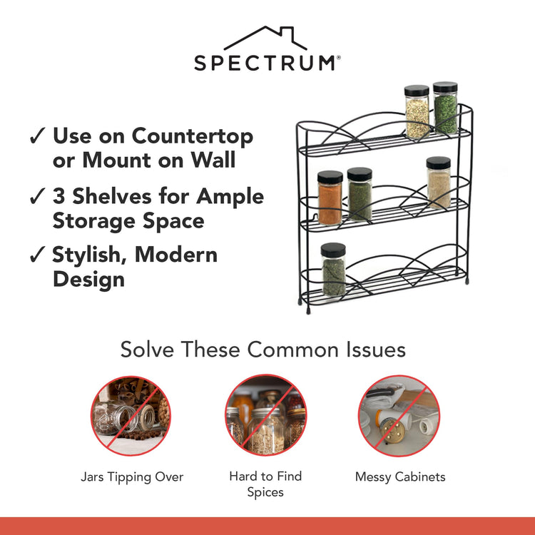 3 Tier Spice Rack Organizer Black Countertop Wire Shelf Spice Rack for Modern Kitchen Pantry Cabinet