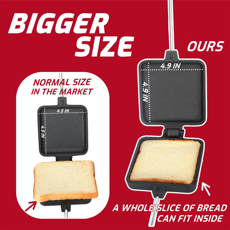 Campfire Pie Iron 4.9" Large Cast Iron Sandwich Maker for Camping 2 Pcs with Storage Bag (2 Count)