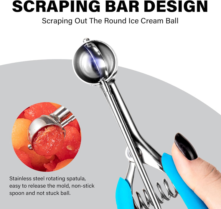 TJ POP Extra Small Cookie Scoop, 1 Tsp Cookie Scoop, Mini Ice Cream Scoop for Melon Baller, Cookie Dough, 0.2oz/ 25mm, Easy Squeeze & Release, Sky Blue