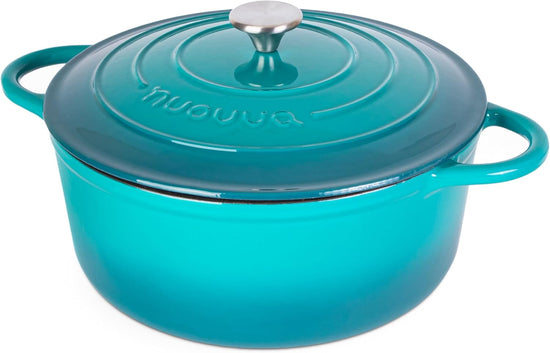 Cast Iron Dutch Oven with Lid – Non-Stick Ovenproof Enamelled Casserole Pot – Sturdy Dutch Oven Cookware – Teal, 7.3-Quart, 30cm – by Nuovva - Nestoria