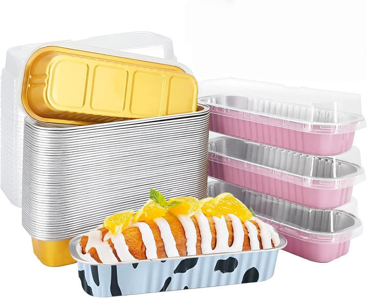 50 PCS Multiple colors Mini Loaf Pans with Lids (50 Count)