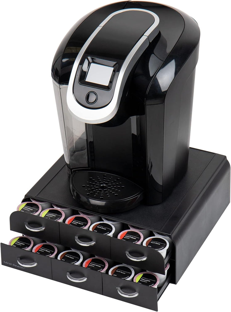 Mind Reader Single Serve Coffee Pod Organizer with 2 Drawers, 72 Pod Capacity, Countertop, 14"L x 12.25"W x 4.75"H, Black