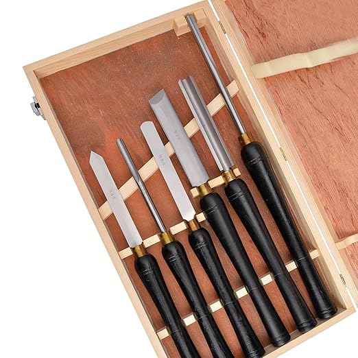 Woodworking Tools,6-Piece HSS Wood Turning Tools with High-Speed Steel Blades and Ash Handles Woodworking Tools Artisan Chisel Set with Wooden Case for Beginners