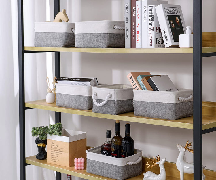 Storage Baskets 12x8x5 inch 10 Pack Fabric Baskets Foldable Storage Bins Decorative Baskets cloth storage baskets Storage Foldable Storage Bin with Rope (10 Count)