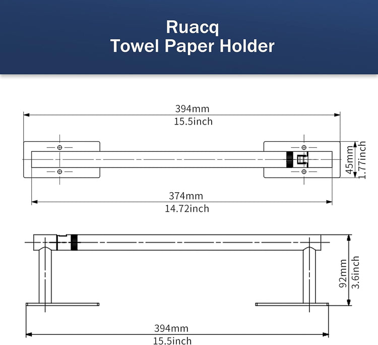 Ruacq Brushed Gold Paper Towel Holder Double Post Pivoting Square Base Under Cabinet Paper Towel Holder for Kitchen Self-Adhesive or Drill mounting