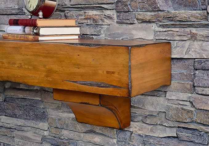 MANTELSDIRECT Breckenridge 60” Fireplace Mantel Shelf with Corbels – Rustic Floating Mantel Shelf for Over Fireplace – Chestnut - Wood Shelf for Wall – Pine Box Construction