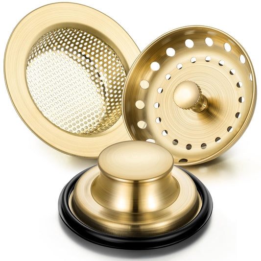 3 Pcs Kitchen Sink Drain Strainer and Stopper Stainless Steel Garbage Disposal Plug with Handle Universal Anti (3 Count)