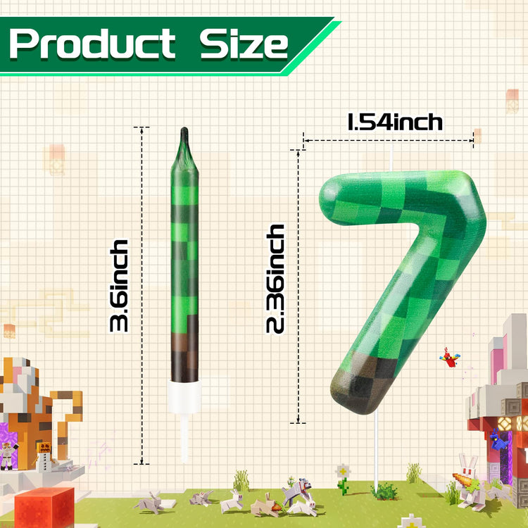 13 Pcs Dynamite Themed Birthday Cake Candles & Number 7 Candle Topper for Pixel Theme Birthday Party (13 Count)