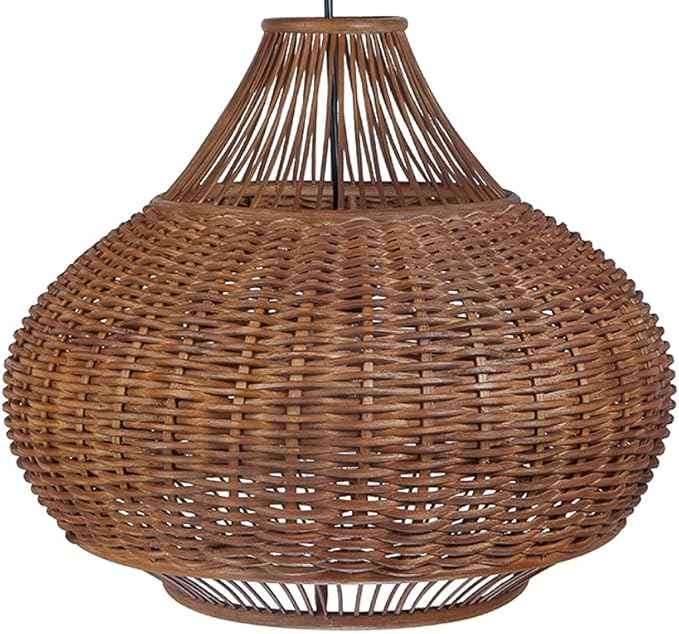 KOUBOO Wicker Pear Pendant Lamp Wicker & Bamboo Ball Pendant Light - Hanging Lamp for Kitchen, Bedroom, Dining Room, 18 inches x 15 inches, Brown