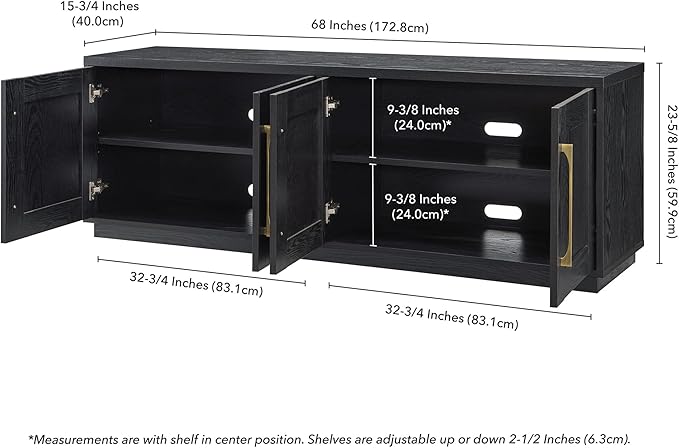 Henn&Hart Tillman Rectangular TV Stand for TV's up to 80" in Black Grain | Rectangular, for TV's, in Black Grain