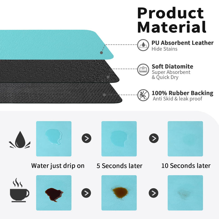 Coffee Mat Absorbent Hide Stain Rubber Backed Dish Drying Mat for Kitchen Counter