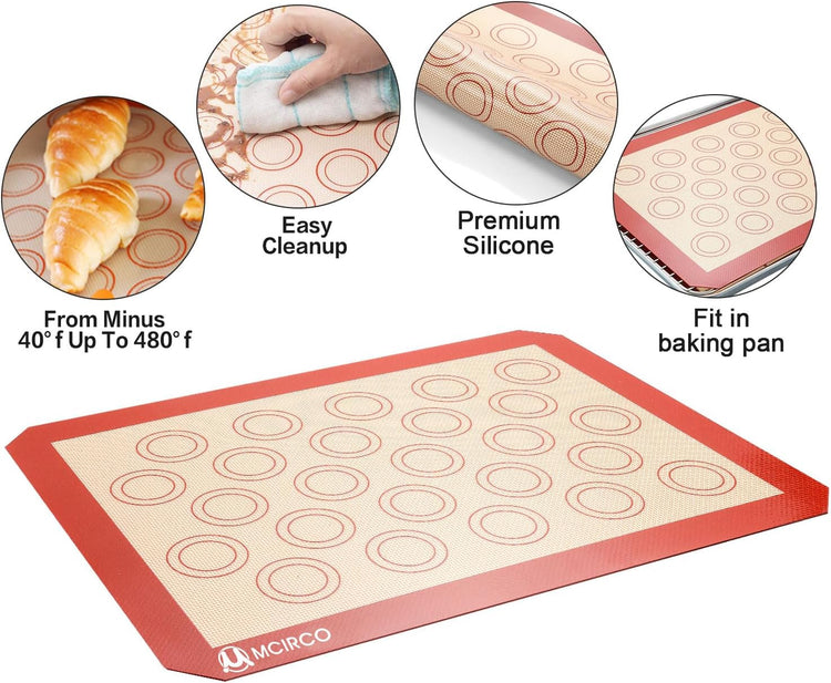 MCIRCO 6 Piece Stainless Steel Baking Sheet with Rack with Silicone Baking Mat Set (2 Pans + 2 Racks + 2 Mats), 12.4 x 9.6 x 1 Inch Cookie Sheet with Cooling Rack, Easy Clean