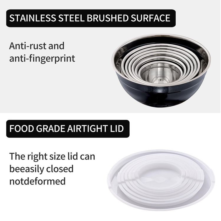 Black Mixing Bowls with Lids Set of 7