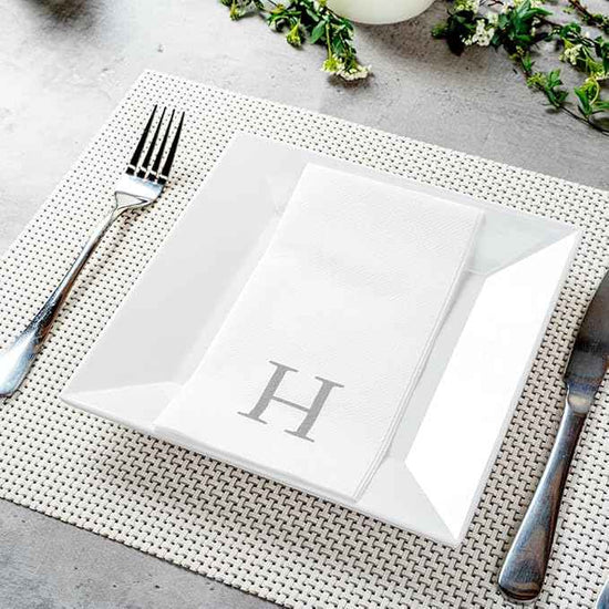 Luxenap 15.8 X 7.9 Inch Linen-Feel Guest Towels, 50 Lettered Hand Towels - Silver Letter 'H', Sans Serif Font, White Paper Dinner Napkins, airlaid, For Restrooms And Tables - Restaurantware
