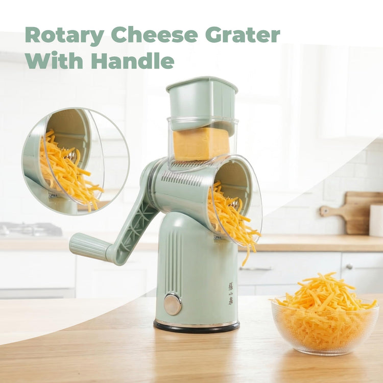 Rotary Cheese Grater Manual Hand Crank with 5 Blades & Suction Base