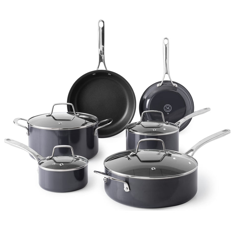 Lockton Premium Nonstick 10 Piece Enamel Heavy Gauge Aluminum Pots and Pans Cookware Set