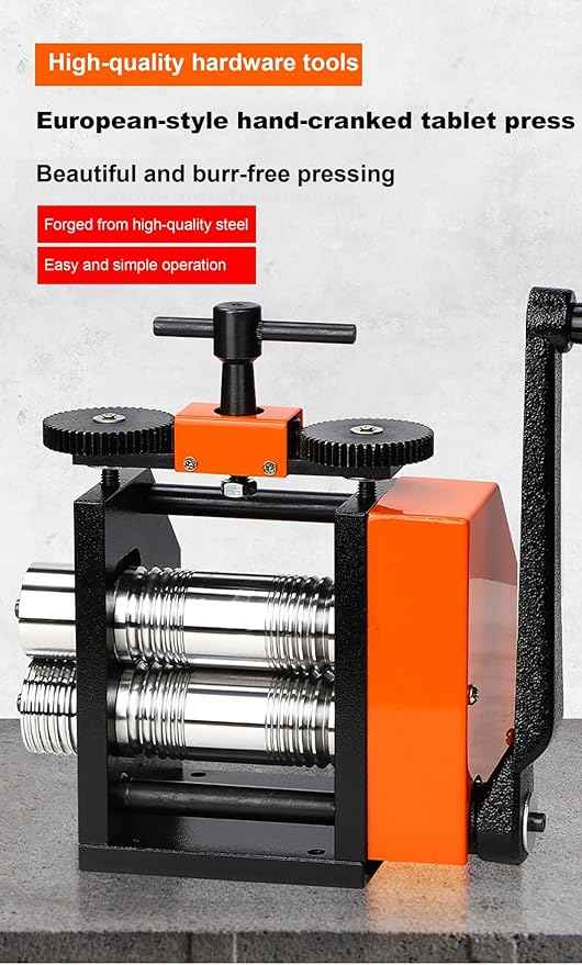 Manual Jewelry Rolling Mill - Hand Crank Metal Press Machine for Wire Shaping, Stretching, and Embossing Patterns - Essential Crafting Tool for Jewelers and Artisans