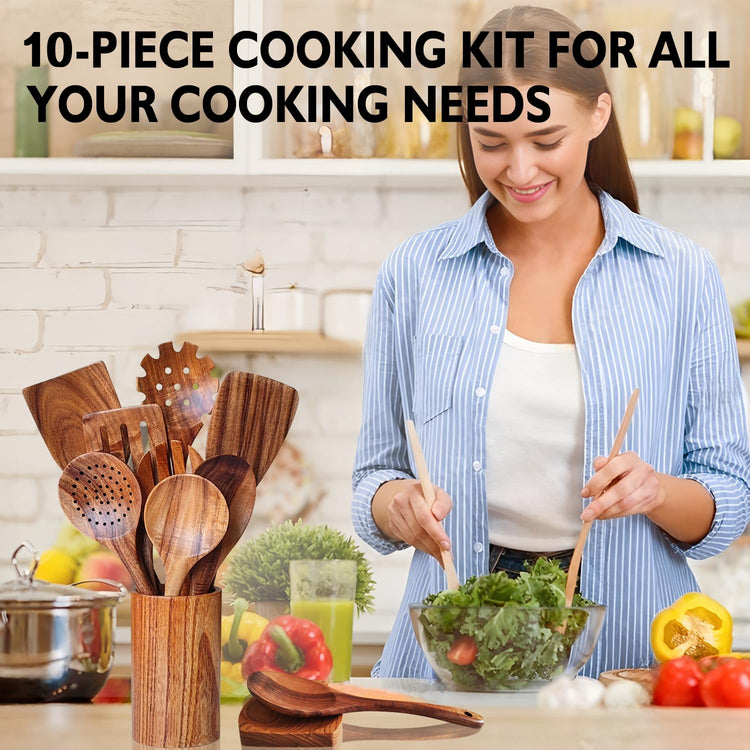 Wooden Spoons for Cooking 10 Pieces Set (10 Count)