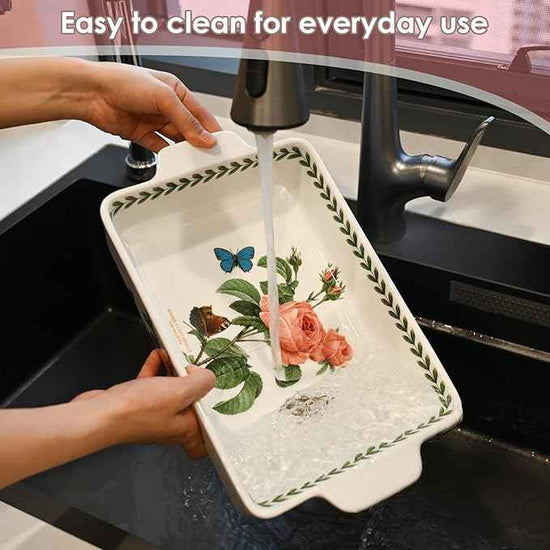 ACMLIFE Ceramic Casserole Dish Set, Ceramic Baking Dish for Oven, Casserole Dish Bakeware Set, Casserole Dishes for Oven, Lasagna Pan, Large Baking Dishes with Handles, Microwave, Dishwasher Safe, Gift Packaging Floral 2 Pcs Set(13"x8"+10.3"x6.3") (Rose)