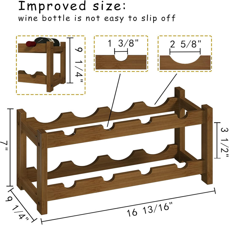 BAMEOS Bamboo Wine Rack, 2 Tier Wine Racks Countertop Storage, Wine Bottle Holder Wine Rack freestanding Floor for Kitchen, Bar, Pantry, Wine Cellar, Basement,Study，Maroon (16.85 L x 9.25W x 7H)