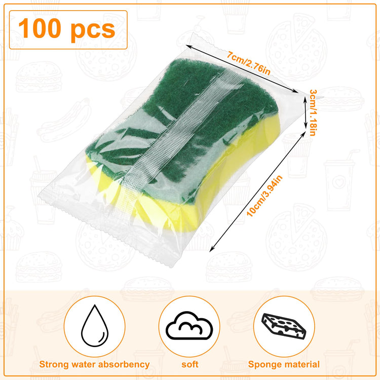 100 Pcs Individually Wrapped Sponges Uncompressed Green (100 Count)