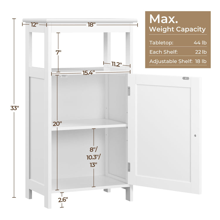 Small Bathroom Storage Cabinet with Door & Open Shelf