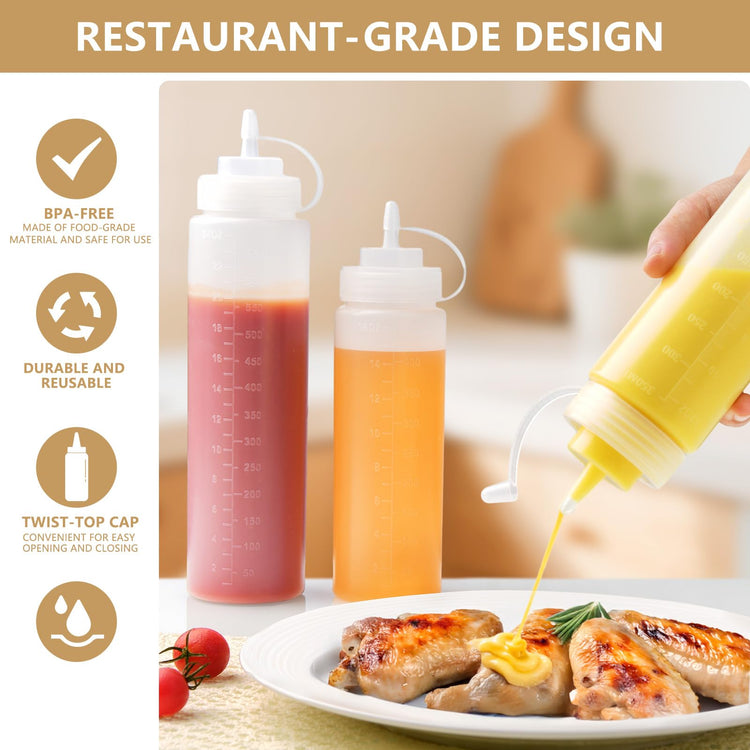 8 Pack 12 oz Plastic Squeeze Condiment Bottles with Cap Lids (8 Count)