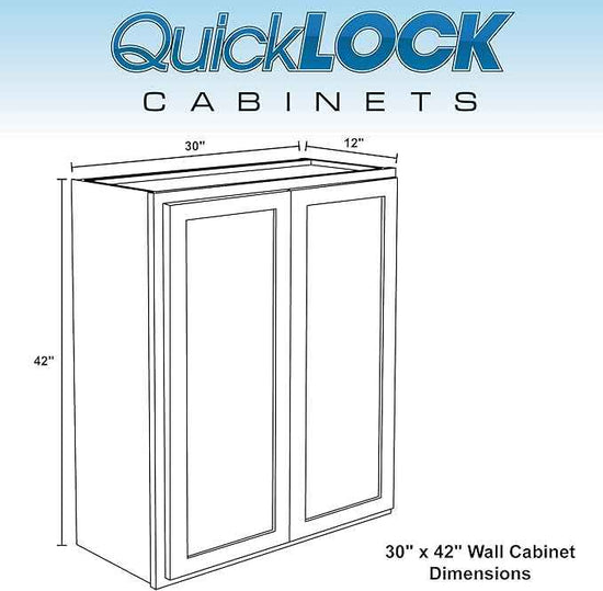 Quicklock RTA (Ready-to-Assemble) 42" Tall Wall Kitchen Cabinets - Shaker Style | 100% Hardwood | Made in America | Soft Close Hardware (Raw Maple, 12" D x 30" W x 42" H)